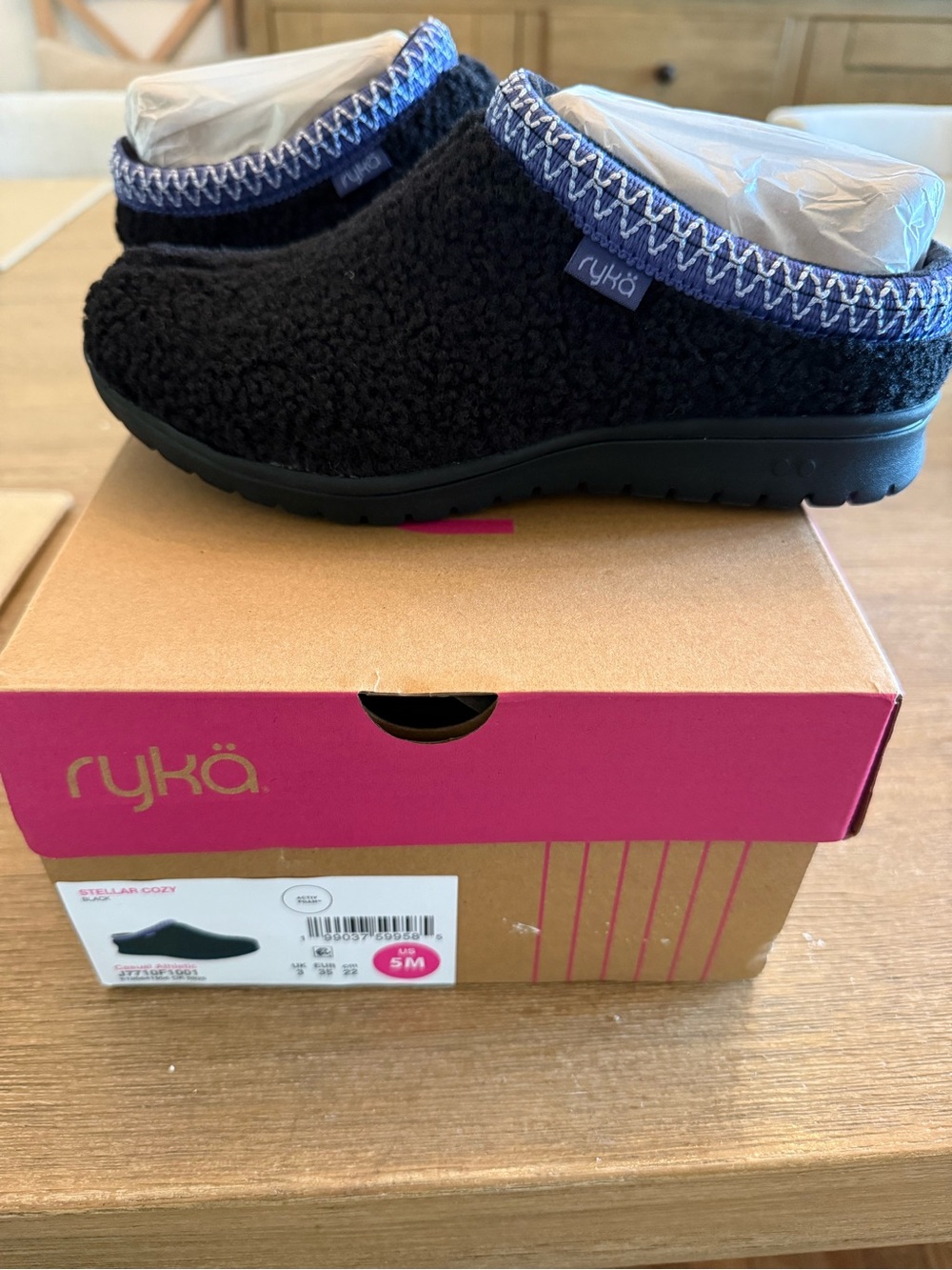 Ryka Stellar Cozy Women's Black Clog Slippers Fabric 5M Stitching NWB